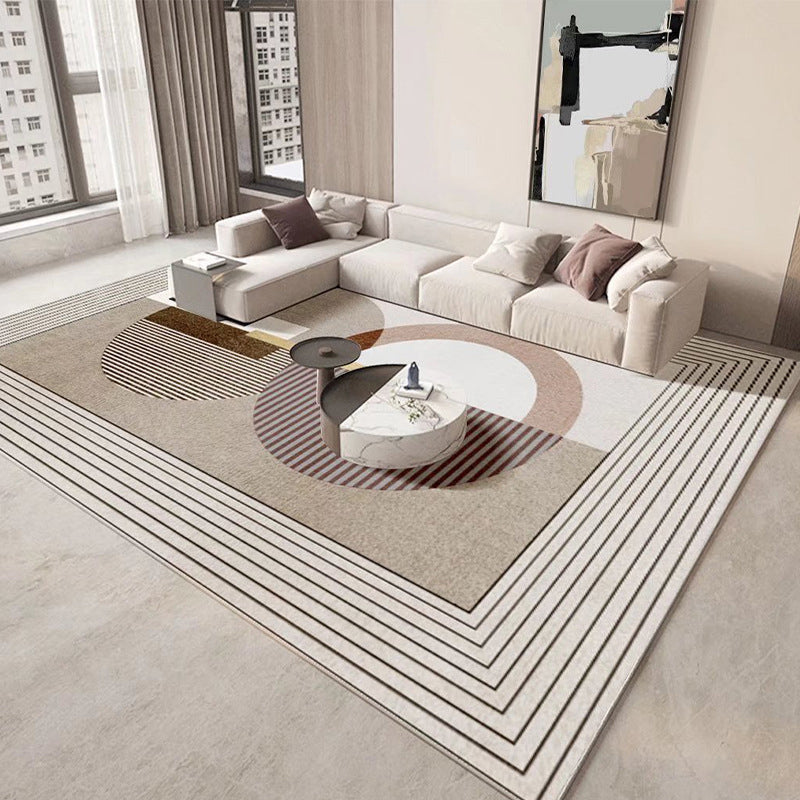 Khaki Simple Rug Polyester Striped Rug Washable Indoor Rug for Drawing Room