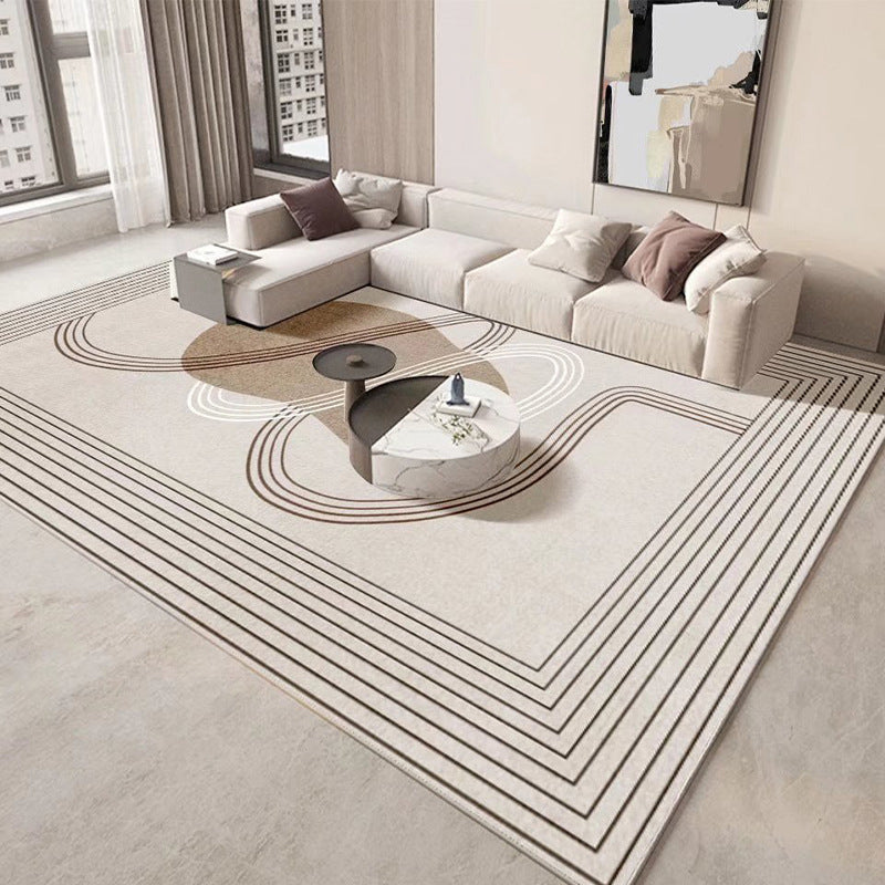 Khaki Simple Rug Polyester Striped Rug Washable Indoor Rug for Drawing Room