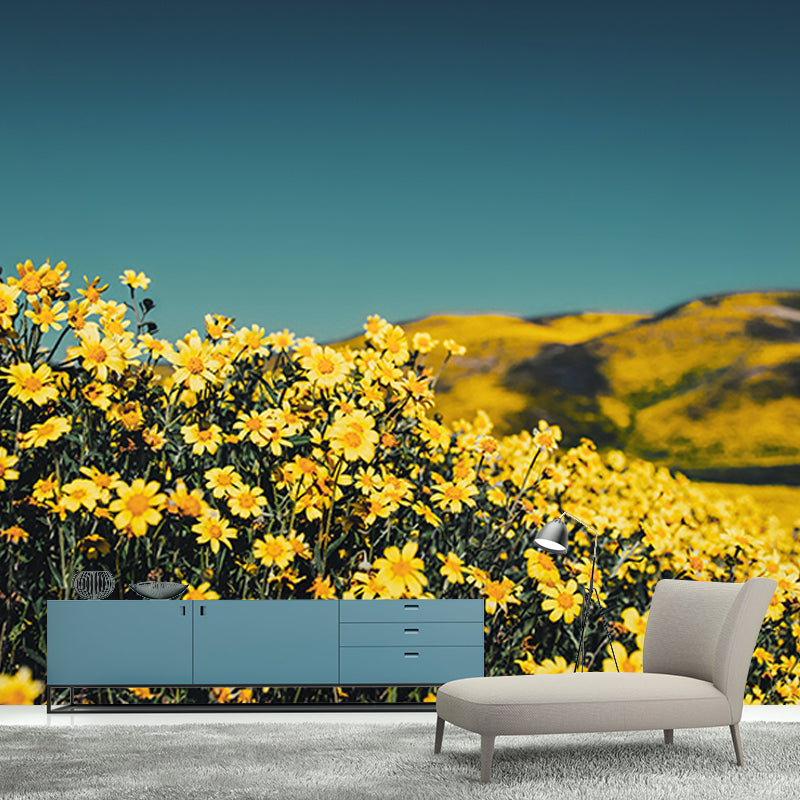 Flower Field Stain Resistant Mural Washable Wallpaper Sitting Room Wall Mural