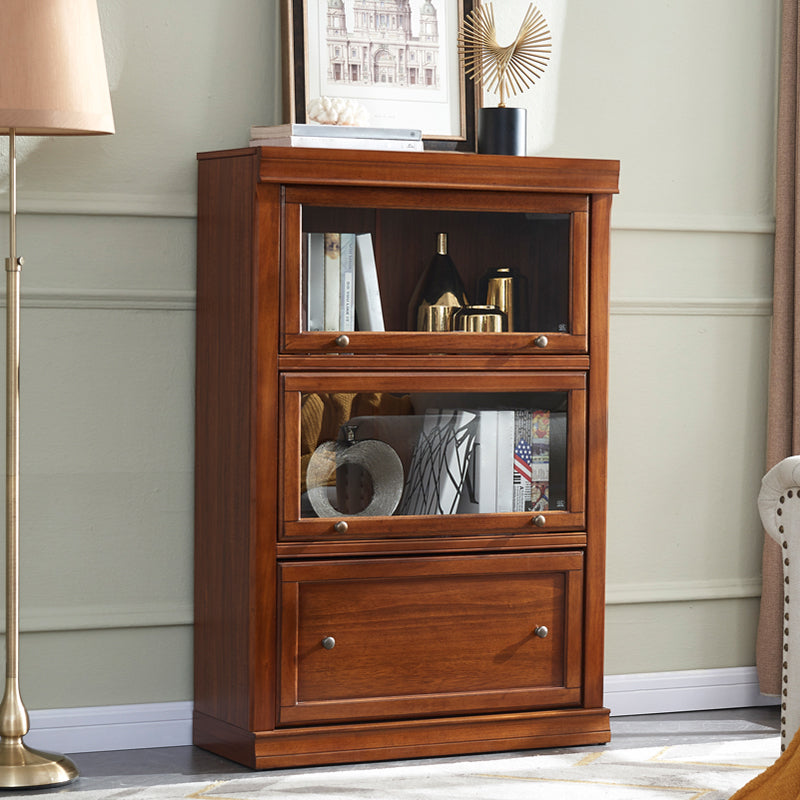 Espresso Shelf Bookcase With Doors Closed Back Shelf for Office