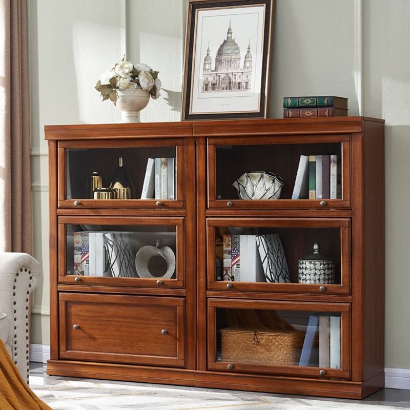 Espresso Shelf Bookcase With Doors Closed Back Shelf for Office
