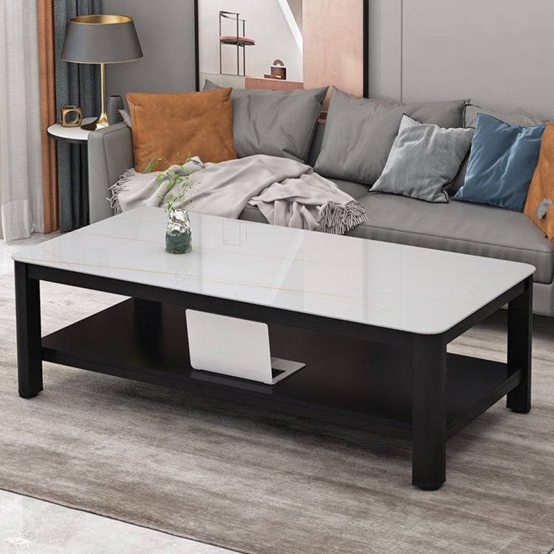 Contemporary Glossy Accent Table Rectangular Coffee Table with Shelf