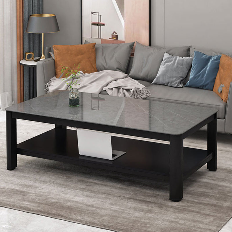 Contemporary Glossy Accent Table Rectangular Coffee Table with Shelf