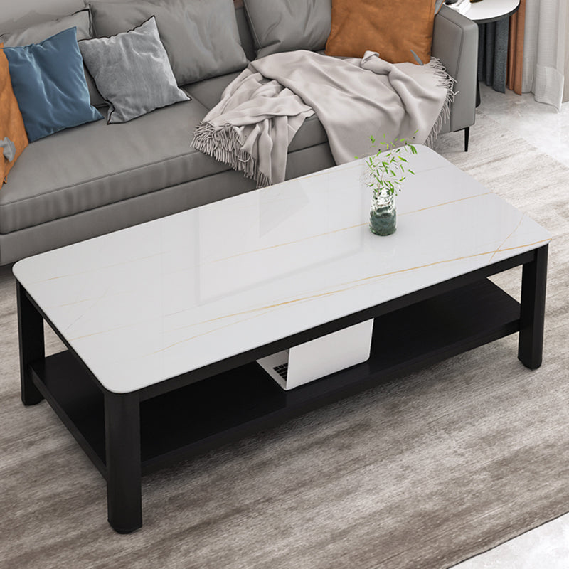 Contemporary Glossy Accent Table Rectangular Coffee Table with Shelf