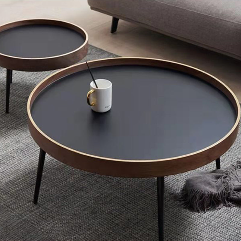 Round Brown/Black Wood Coffee Table 3 Legs Base 2 Nestling Cocktail Table