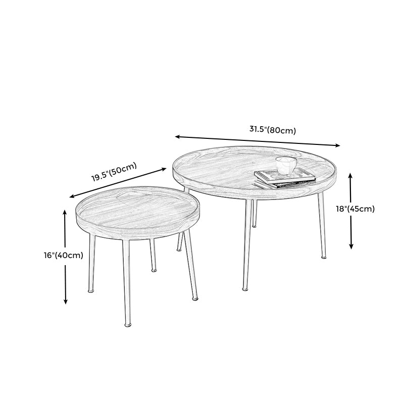Round Brown/Black Wood Coffee Table 3 Legs Base 2 Nestling Cocktail Table