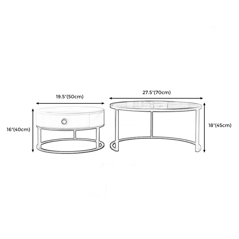Round Brown Glass Coffee Table with Drawers Frame 2 Nesting Cocktail Table