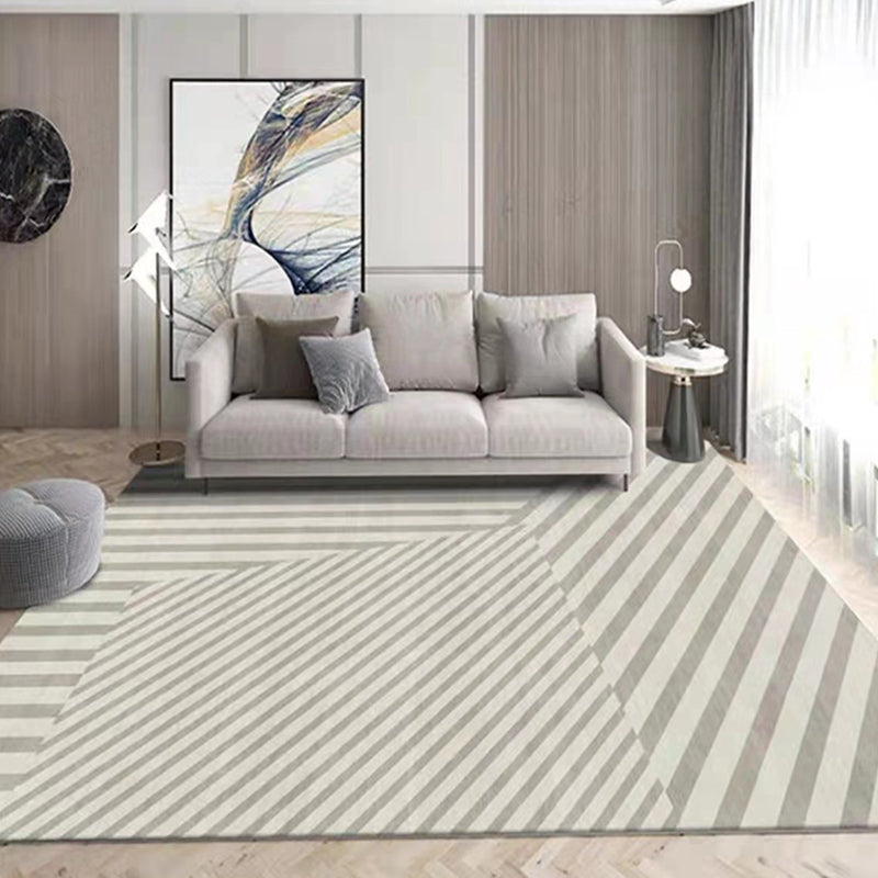 Apricot Striped Rug Polyester Casual Area Rug Non-Slip Backing Rug for Drawing Room