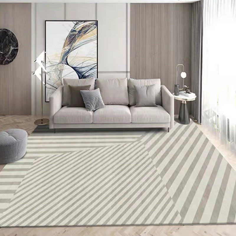Apricot Striped Rug Polyester Casual Area Rug Non-Slip Backing Rug for Drawing Room