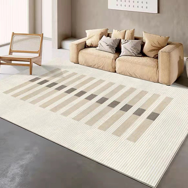Apricot Striped Rug Polyester Casual Area Rug Non-Slip Backing Rug for Drawing Room