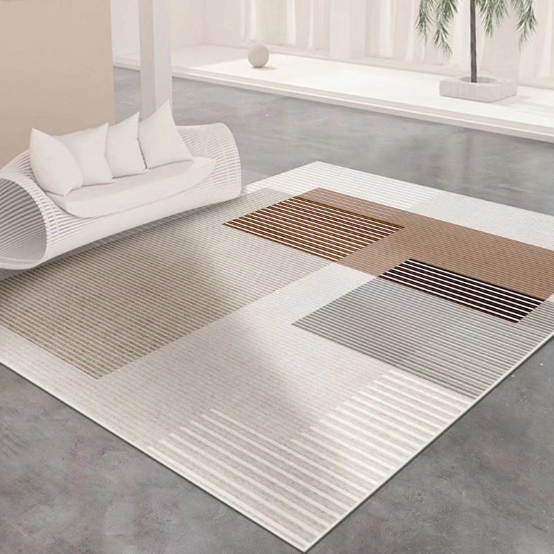 Brown Stripe Rug Polyester Modern Rug Stain Resistant Rug for Living Room
