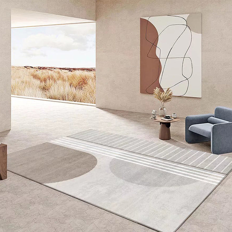 Brown Stripe Rug Polyester Modern Rug Stain Resistant Rug for Living Room