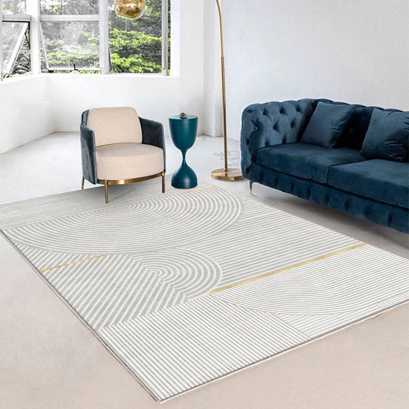 Brown Stripe Rug Polyester Modern Rug Stain Resistant Rug for Living Room