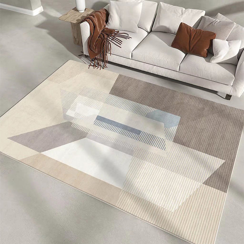 Brown Stripe Rug Polyester Modern Rug Stain Resistant Rug for Living Room