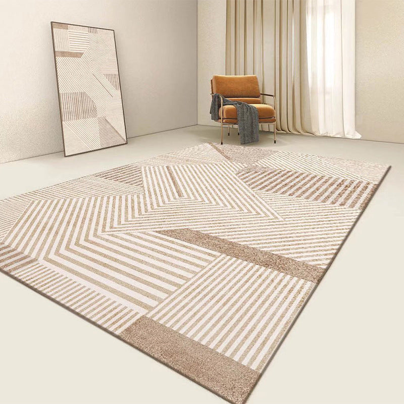 Brown Stripe Rug Polyester Modern Rug Stain Resistant Rug for Living Room