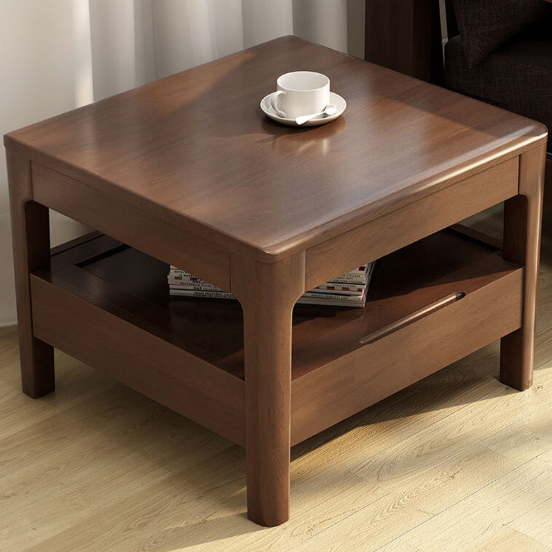 Modern Wooden 4 Legs Coffee Table with Storage Rectangular Cocktail Table in Oak/Walnut