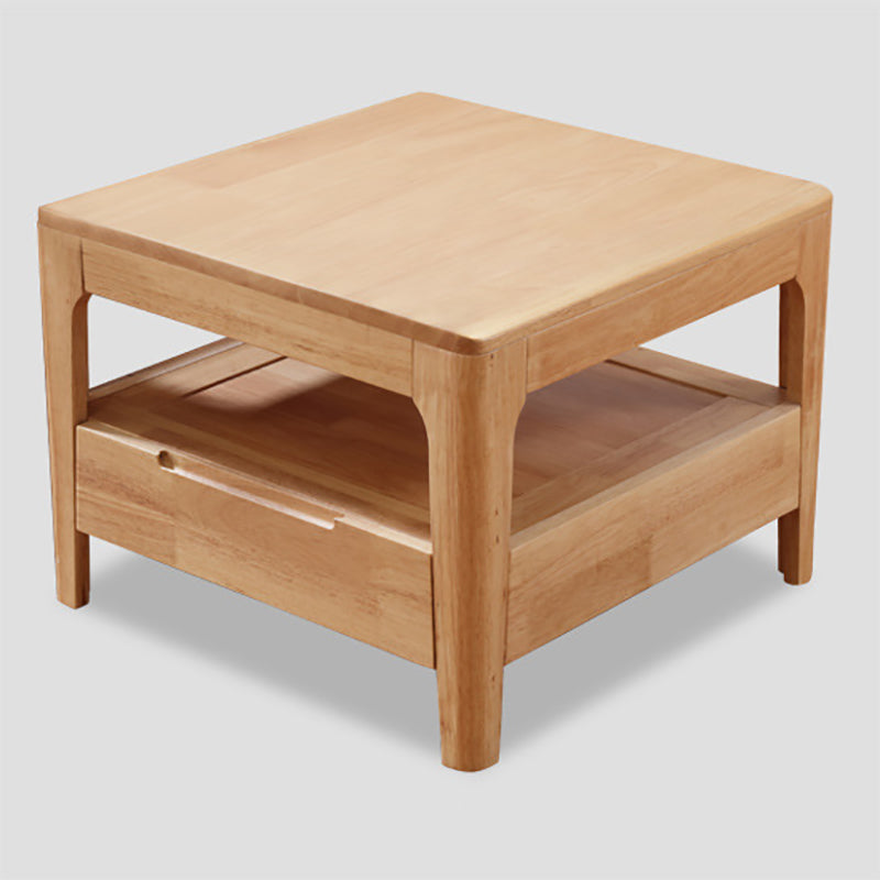 Modern Wooden 4 Legs Coffee Table with Storage Rectangular Cocktail Table in Oak/Walnut