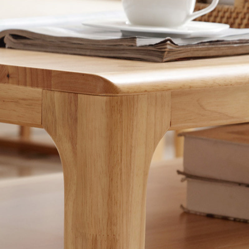 Modern Wooden 4 Legs Coffee Table with Storage Rectangular Cocktail Table in Oak/Walnut