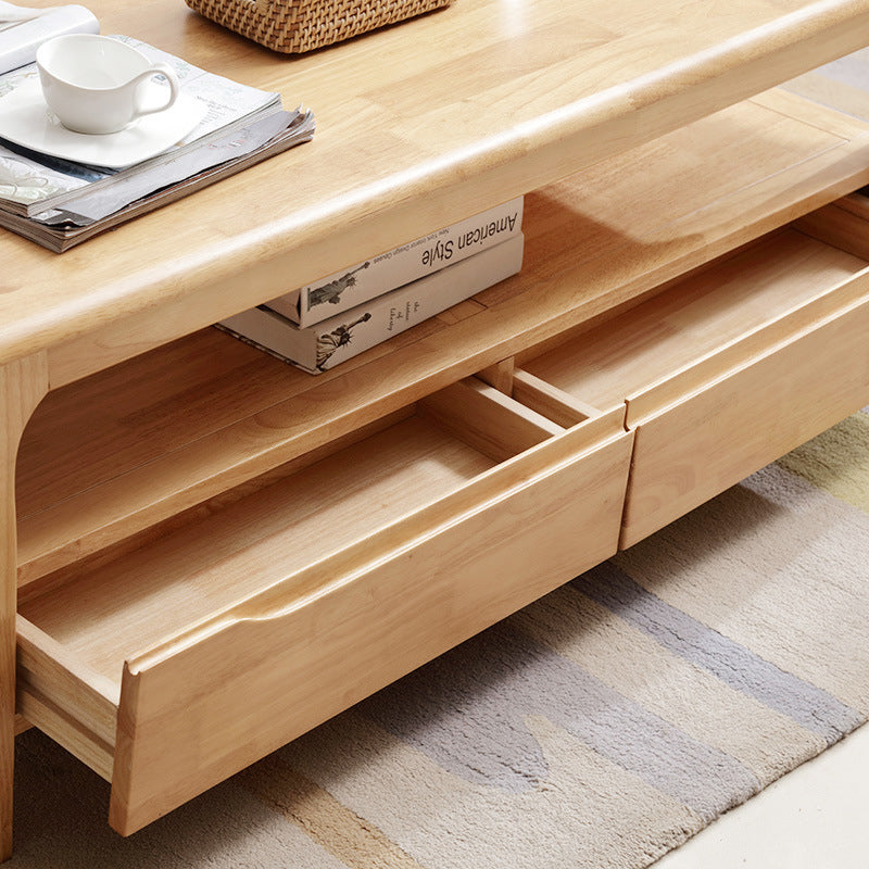 Modern Wooden 4 Legs Coffee Table with Storage Rectangular Cocktail Table in Oak/Walnut