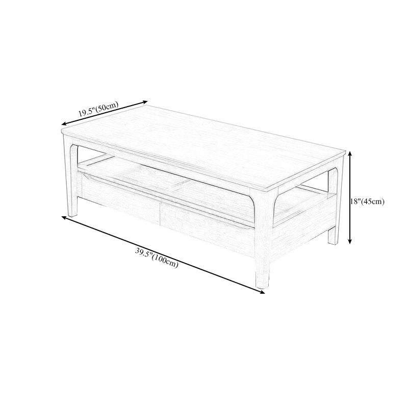 Modern Wooden 4 Legs Coffee Table with Storage Rectangular Cocktail Table in Oak/Walnut