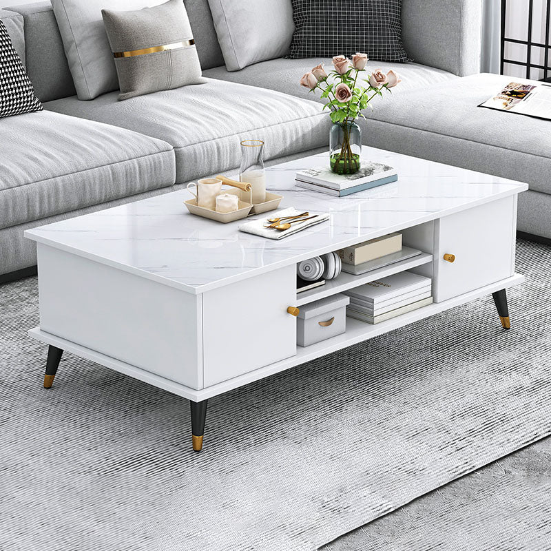 Rectangle White and Grey Modern Coffee Table with Four Legs for Living Room