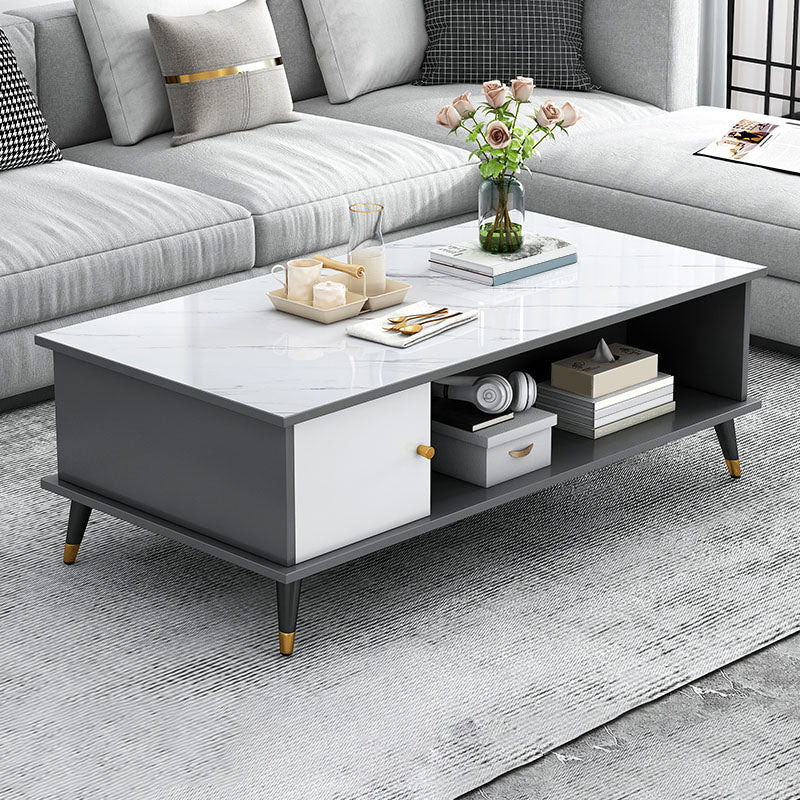 Rectangle White and Grey Modern Coffee Table with Four Legs for Living Room