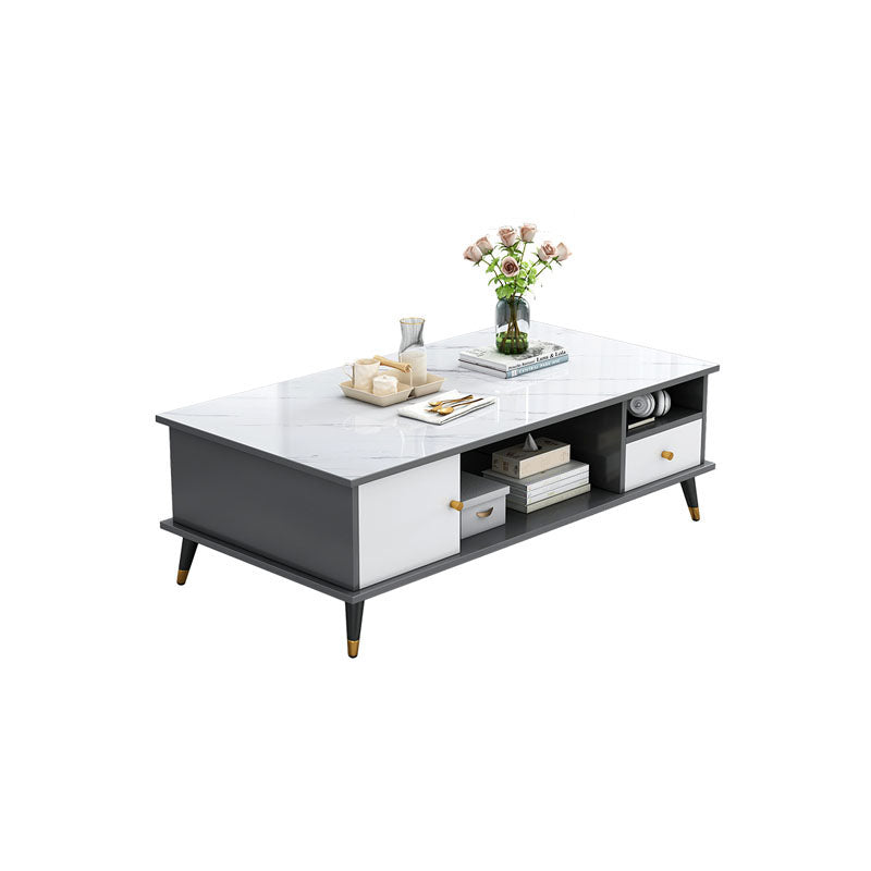 Rectangle White and Grey Modern Coffee Table with Four Legs for Living Room