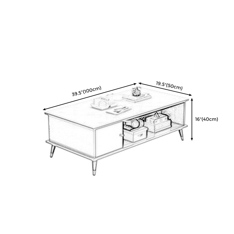 Rectangle White and Grey Modern Coffee Table with Four Legs for Living Room
