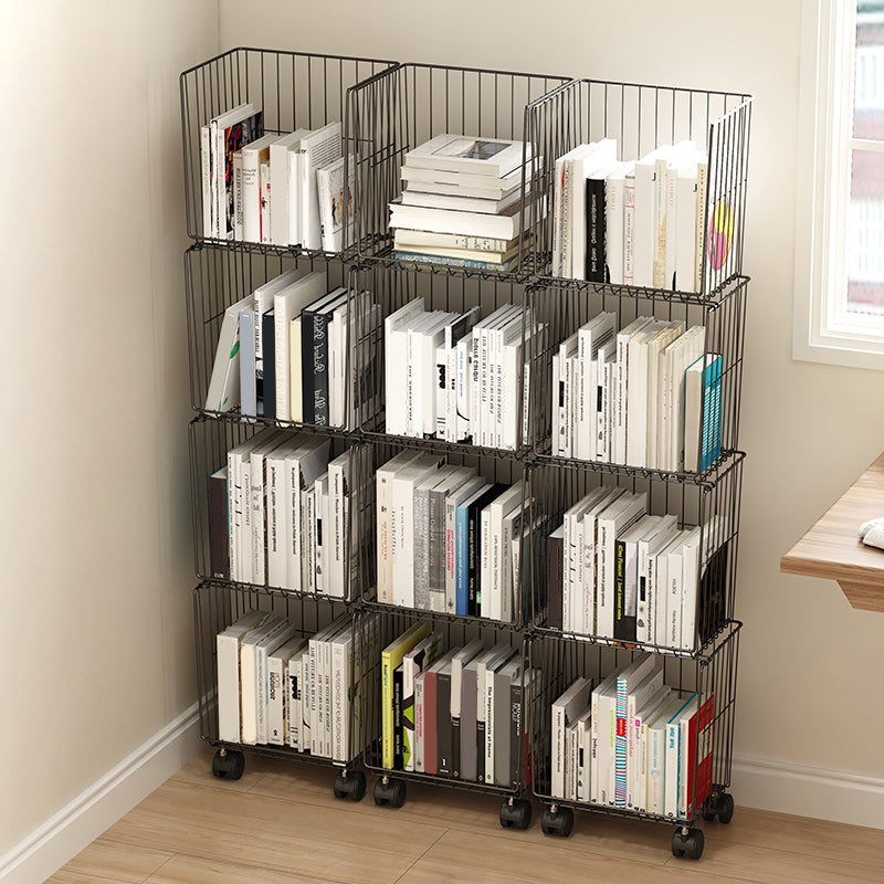 Industrial Iron Closed Back Bookshelf Black and White Bookcase for Home