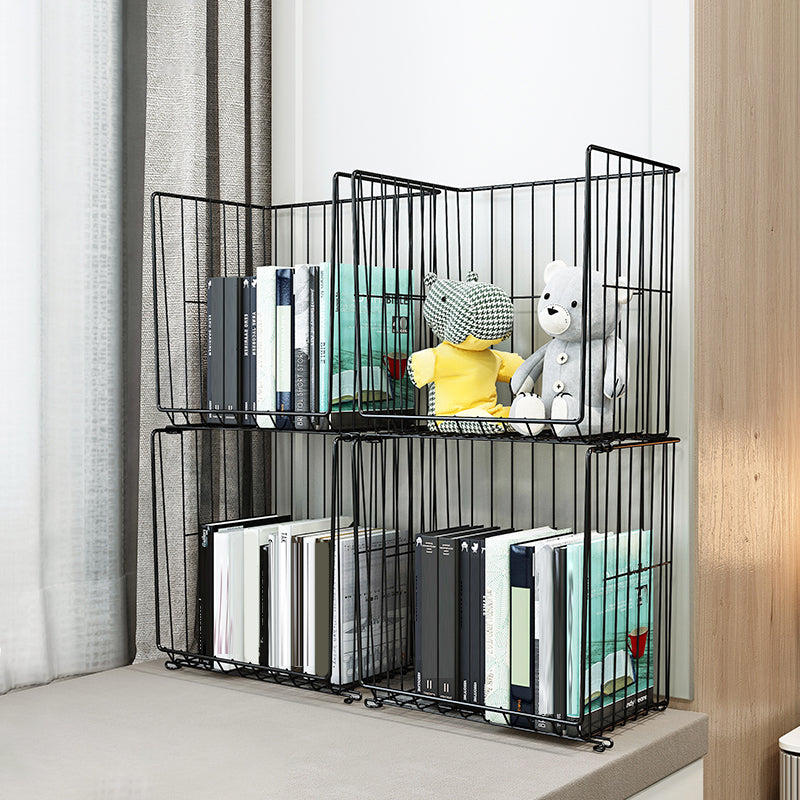 Industrial Iron Closed Back Bookshelf Black and White Bookcase for Home
