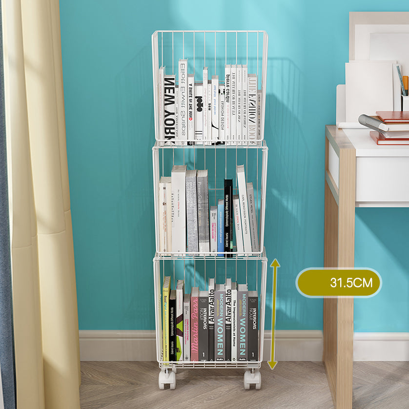 Industrial Iron Closed Back Bookshelf Black and White Bookcase for Home