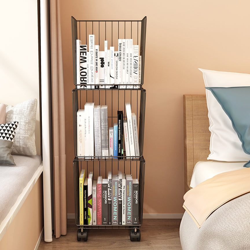 Industrial Iron Closed Back Bookshelf Black and White Bookcase for Home