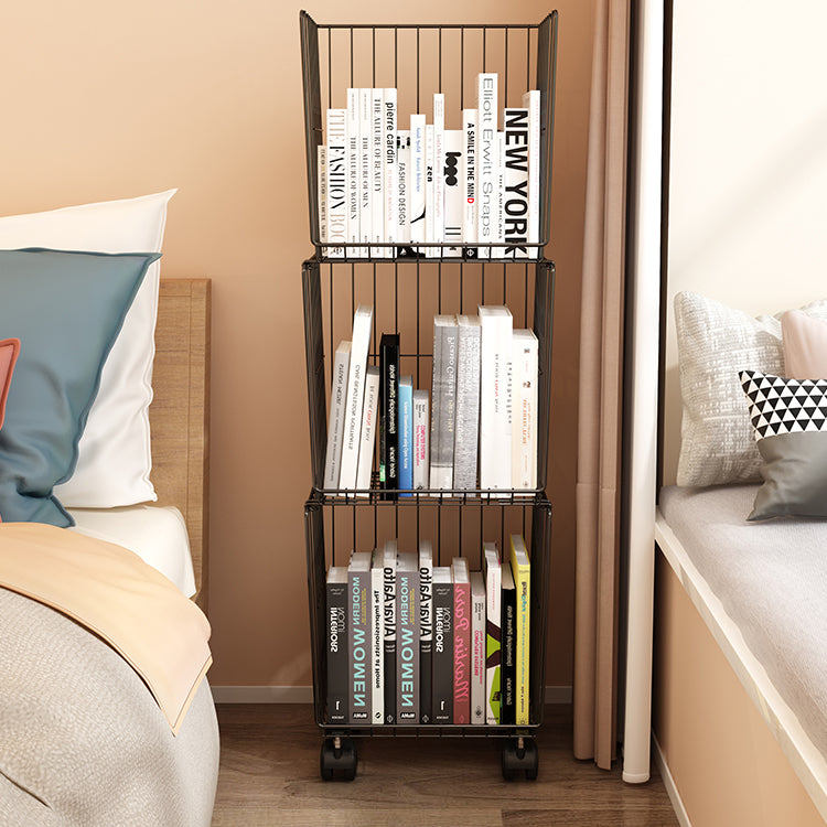 Industrial Iron Closed Back Bookshelf Black and White Bookcase for Home