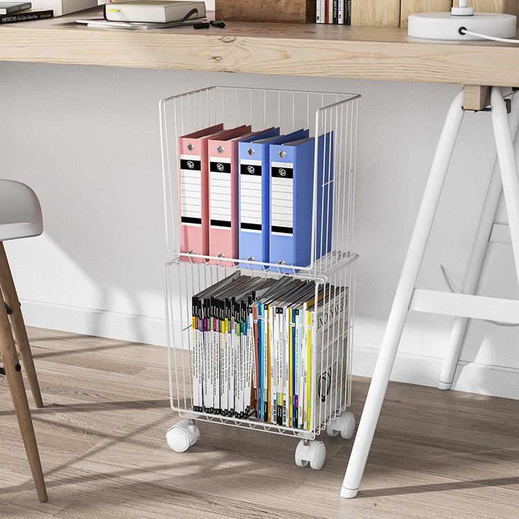 Industrial Iron Closed Back Bookshelf Black and White Bookcase for Home