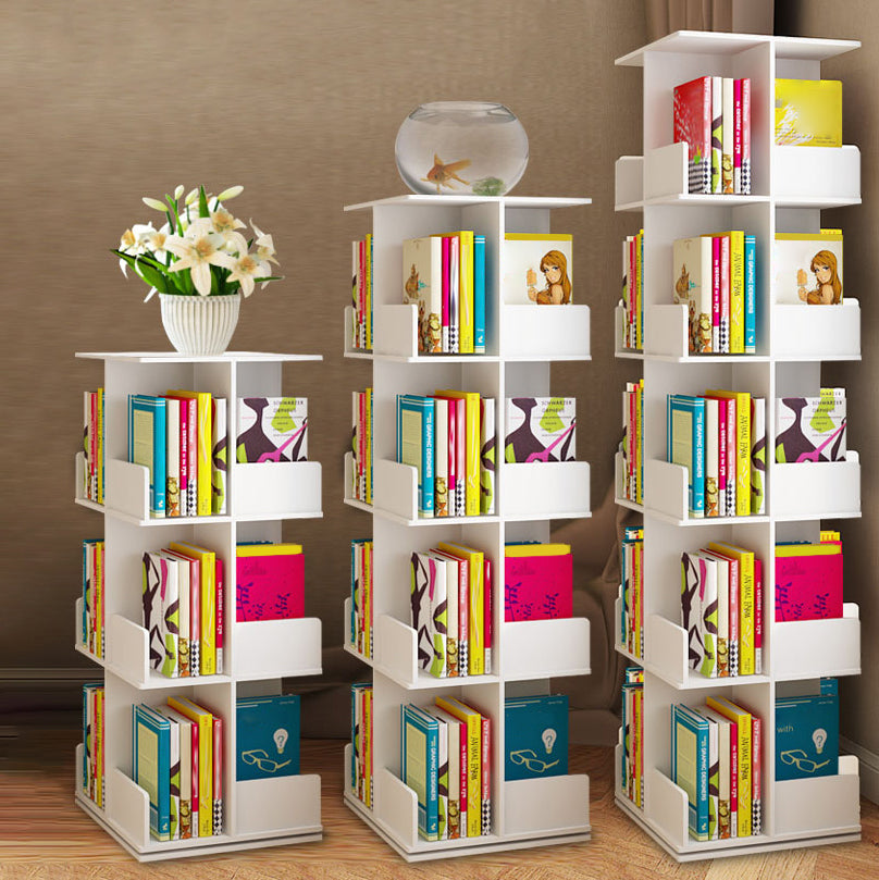 Contemporary Style Bookshelf Rotatable White Bookcase for Home and Office