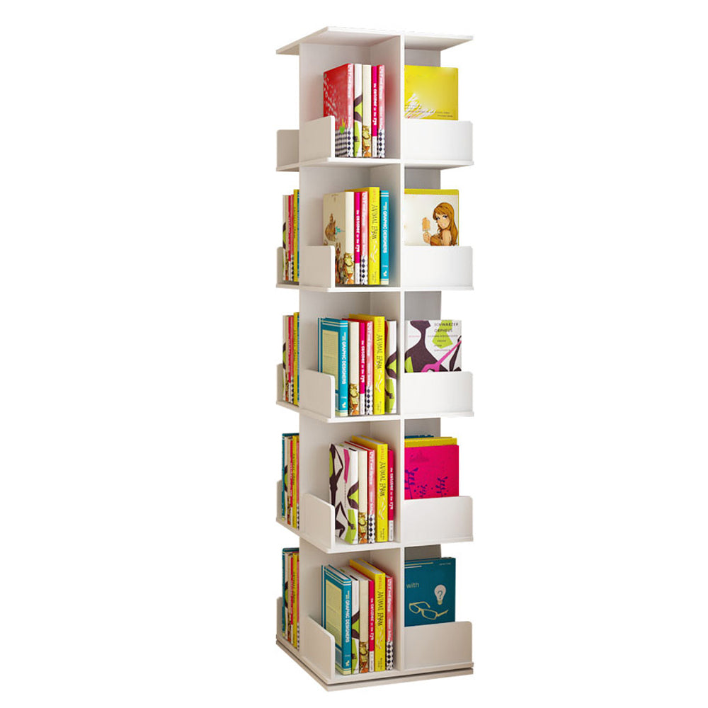 Contemporary Style Bookshelf Rotatable White Bookcase for Home and Office