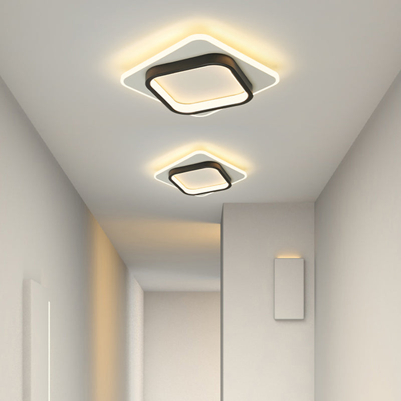 Metal Round Shade Flush Ceiling Light Modern Style 2-Lights Flush Mount Fixture in Black