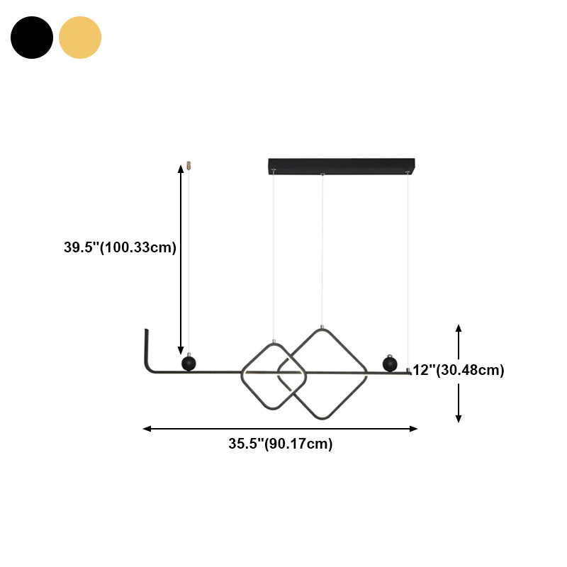 35.5" Wide Linear Island Light Nordic Metal LED Island Pendant for Living Room