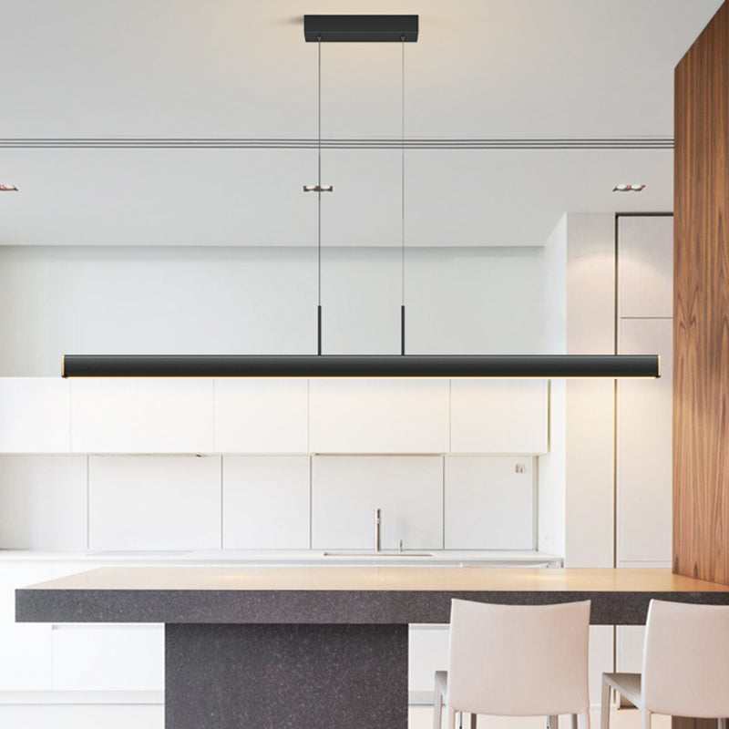 Idée d'éclairage d'île de forme linéaire Pendentif en île en métal moderne 1-Light en noir
