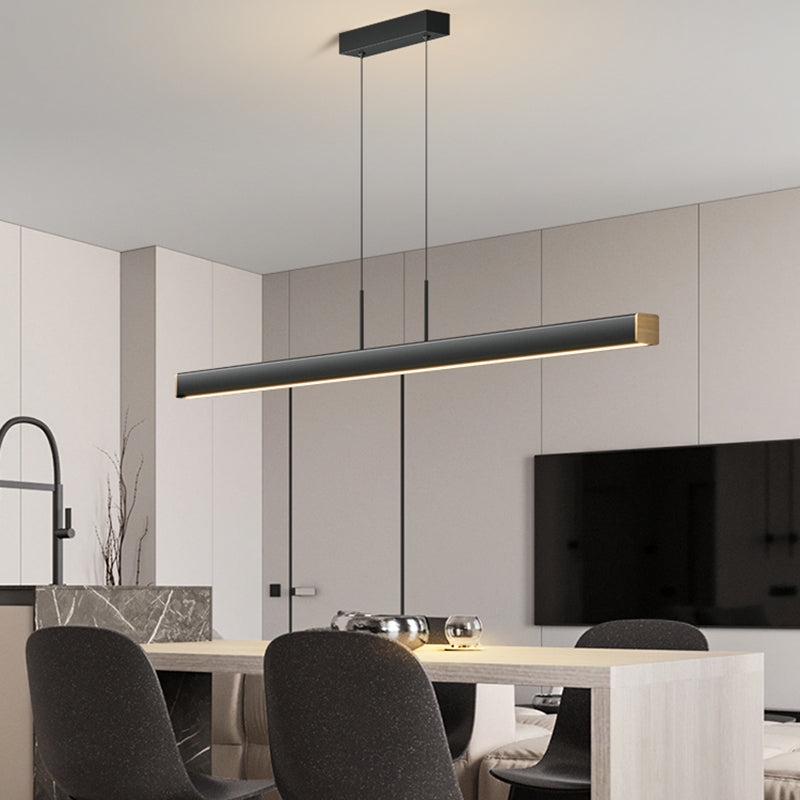 Idée d'éclairage d'île de forme linéaire Pendentif en île en métal moderne 1-Light en noir