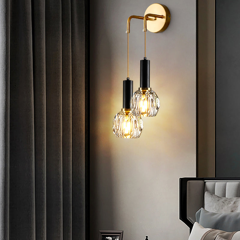 Nordic Metal Wall Light Globe Gold Wall Sconce with Crystal for Bedroom