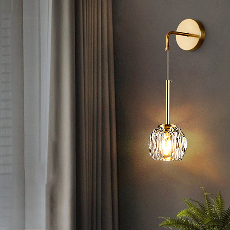 Nordic Metal Wall Light Globe Gold Wall Sconce with Crystal for Bedroom
