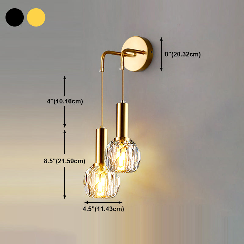 Nordic Metal Wall Light Globe Gold Wall Sconce with Crystal for Bedroom