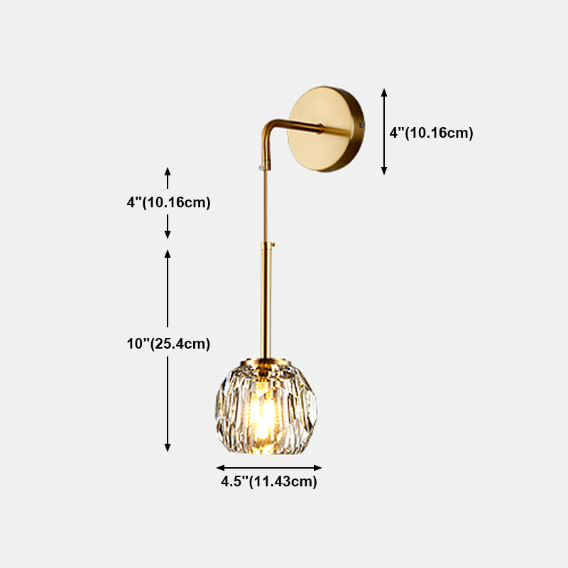 Nordic Metal Wall Light Globe Gold Wall Sconce with Crystal for Bedroom