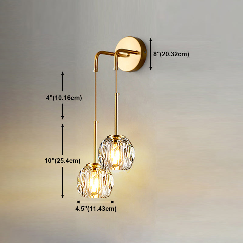 Nordic Metal Wall Light Globe Gold Wall Sconce with Crystal for Bedroom