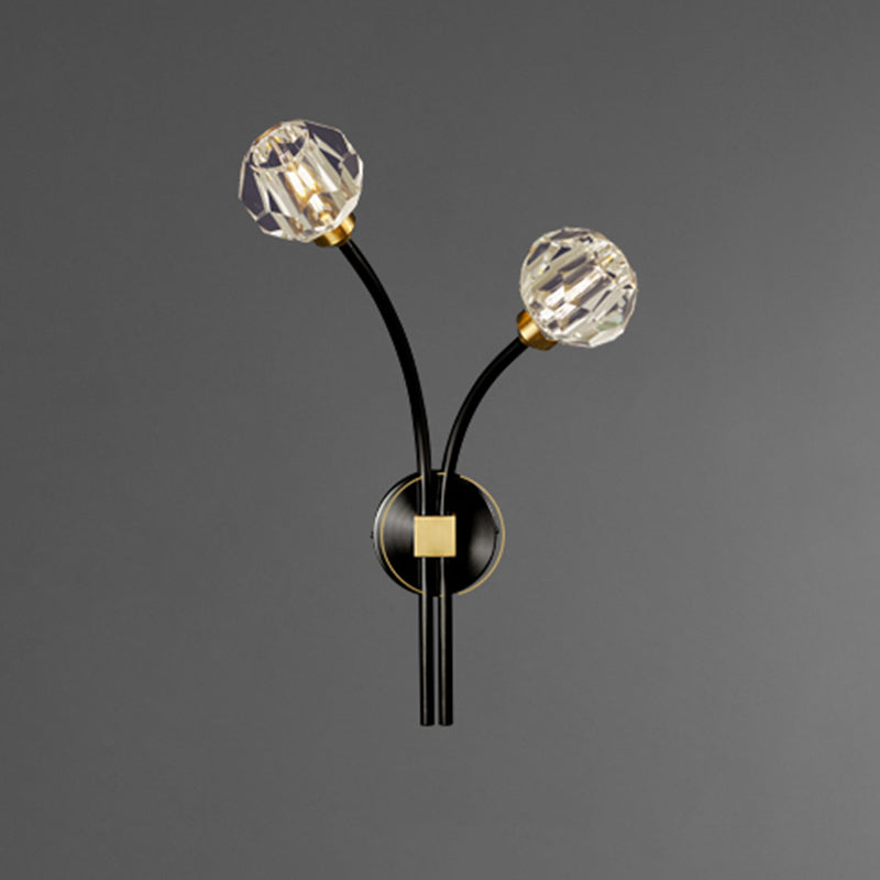 Modern Brass Wall Light 2 Lights Wall Sconce with Crystal for Living Room