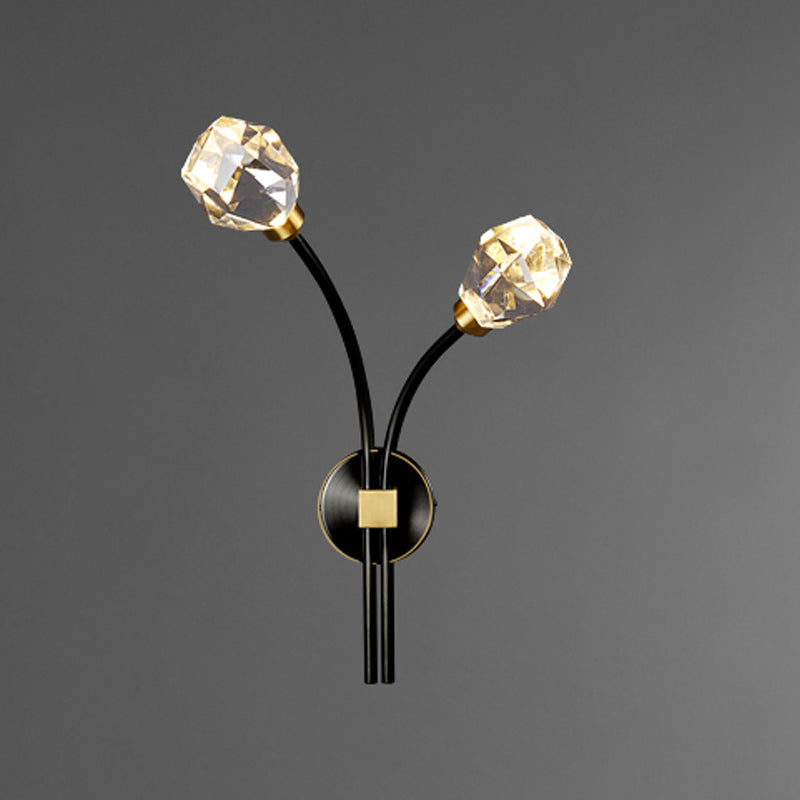 Modern Brass Wall Light 2 Lights Wall Sconce with Crystal for Living Room