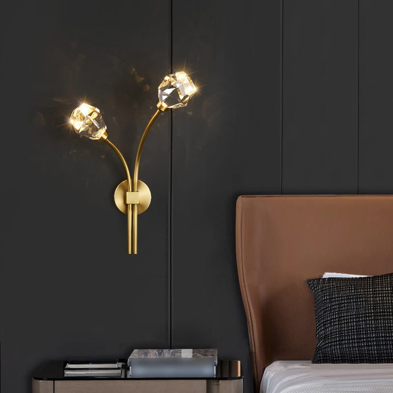 Modern Brass Wall Light 2 Lights Wall Sconce with Crystal for Living Room