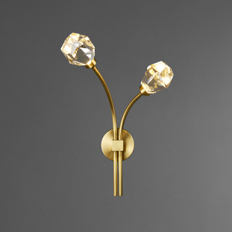 Modern Brass Wall Light 2 Lights Wall Sconce with Crystal for Living Room