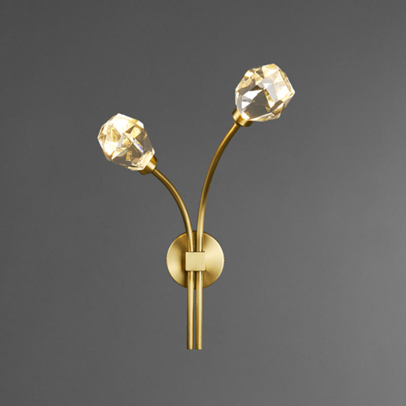 Modern Brass Wall Light 2 Lights Wall Sconce with Crystal for Living Room